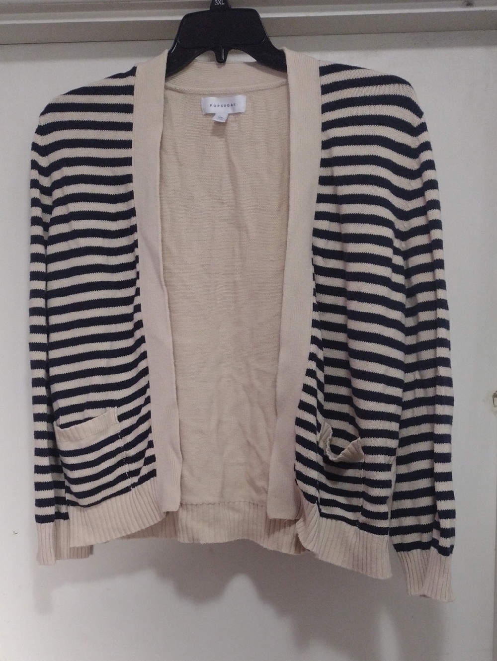 POPSUGAR Cream and Black Striped Open-Front Cardigan XL